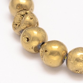 Round Electroplate Natural Quartz Crystal Bead Strands, Golden Plated, 10mm, Hole: 1mm, about 40pcs/strand, 15.35 inch