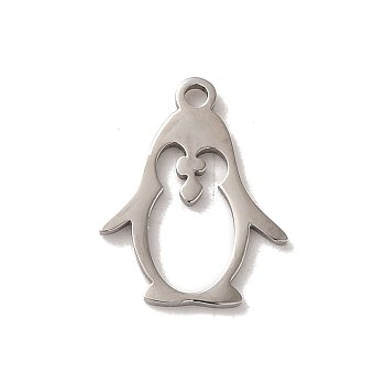 201 Stainless Steel Pendants, Laser Cut, Penguin Charm, Stainless Steel Color, 16x12.5x1mm, Hole: 1.5mm