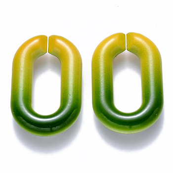 Two Tone Opaque Acrylic Linking Rings, Quick Link Connectors, for Cable Chains Making, Oval, Green, 31x19.5x5.5mm, Inner Diameter: 19.5x7.5mm