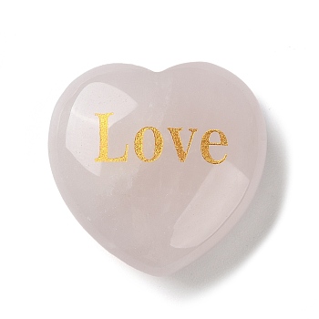 Natural Rose Quartz Display Decoration, Heart with Word Love, 30x30x13mm
