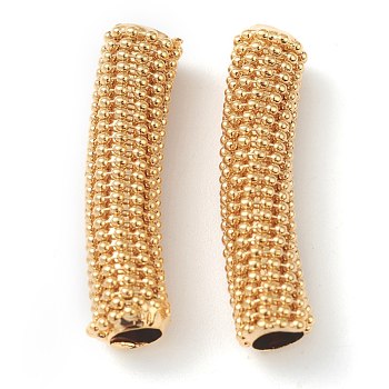 Brass Tube Beads, Long-Lasting Plated, Curved Beads, Corn, Real 24K Gold Plated, 30x7mm, Hole: 4mm