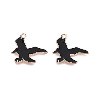 Halloween Theme Alloy Enamel Pendants, Cadmium Free & Lead Free, Light Gold, Bird, 21x22.5x1.5mm, Hole: 1.8mm