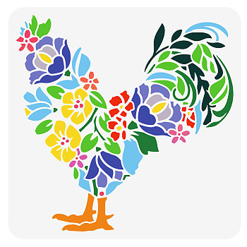 PET Hollow Out Drawing Painting Stencils, for DIY Scrapbook, Photo Album, Rooster Pattern, 300x300mm