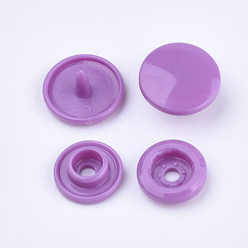 Resin Snap Fasteners, Raincoat Buttons, Flat Round, Orchid, Cap: 12x6.5mm, Pin: 2mm, Stud: 10.5x3.5mm, Hole: 2mm, Socket: 10.5x3mm, Hole: 2mm