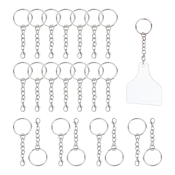 CHGCRAFT 60Pcs Iron Keychain Clasps, with Chains & Lobster Claw Clasps, Round Ring, Platinum, 67mm