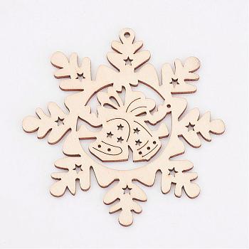 Undyed Wooden Pendants, Snowflake, for Christmas Theme, Antique White, 100x97x3mm, Hole: 2.5mm