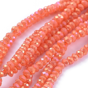 Electroplate Glass Beads Strands, Full Rainbow Plated, Faceted, Rondelle, Coral, 2.5x1mm, Hole: 0.5mm, about 185~190pcs/strand, 13 inch(33cm)