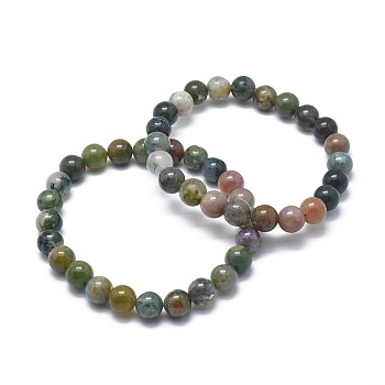 Natural Indian Agate Bead Stretch Bracelets, Round, 2-1/8 inch~2-3/8 inch(5.5~6cm), Bead: 8mm