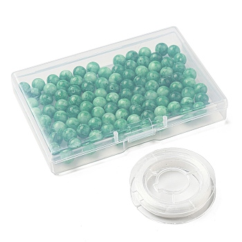 DIY Jewelry Making Kits, Including 100Pcs Natural White Jade Beads, Round, Dyed, Green, with Strong Stretchy Beading Elastic Thread, 8mm, Hole: 1mm, 100pcs/box