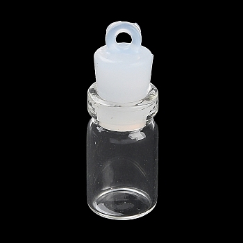 Clear Glass Wishing Bottle Pendants, with Plastic Seal Plug, Column, 28x10mm, Hole: 2mm