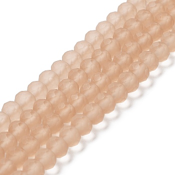 Transparent Glass Beads Strands, Faceted, Frosted, Rondelle, Camel, 6x4.5mm, Hole: 1.4mm, about 83~85pcs/strand, 38~39cm