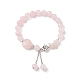 Natural Rose Quartz Round & Heart & Chips Beaded Stretch Bracelet(BJEW-TA00194)-1