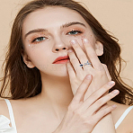 1Pc Brass Open Cuff Rings for Women, with Rhinestone Flower and Hummingbird, Antique Silver, Adjustable(RJEW-LP0005-06)