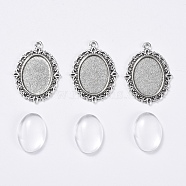 DIY Pendant Making, with Tibetan Style Alloy Pendant Cabochon Settings and Transparent Oval Glass Cabochon, Antique Silver, Cabochon Setting: 29.5x22mm, Glass: 18x13x4~5mm(DIY-X0293-16AS)