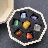 7 Chakra Natural Mixed Stone Crystal Ball with Octagon Wooden Box, Reiki Energy Stone Display Decorations for Healing, Meditation, Witchcraft, Nuggets, Box: 110x50mm, Gemstone: 20~40mm, 7pcs/box(PW-WG61001-01)