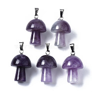 Natural Amethyst Pendants, with Stainless Steel Snap On Bails, Mushroom Shaped, 24~25x16mm, Hole: 5x3mm(G-N0325-10D)