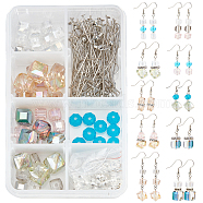 SUNNYCLUE DIY Jewelry Earring Making Kits, include  Glass Beads, Brass Rhinestone Spacer Beads & Brass Earring Hooks, Iron Spacer Beads & Eye Pin, Platinum & Silver, 146pcs/box(DIY-SC0012-76)