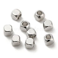 Brass Spacer Beads, Cube, Real Platinum Plated, 2.5x2.5x2.5mm, Hole: 1.6mm(KK-P249-01B-P)