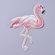 Computerized Embroidery Cloth Iron on/Sew on Patches, Costume Accessories, Appliques, Flamingo Shape, Colorful, 145x108x1.5mm(DIY-I016-06)