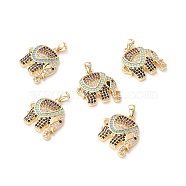 Brass Micro Pave Colorful Cubic Zirconia Pendants, Long-Lasting Plated, Lead Free & Cadmium Free & Nickel Free, Elephant, Real 18K Gold Plated, 19x17.5x4.5mm, Hole: 2.5x4mm(X-ZIRC-Z019-14G-NR)