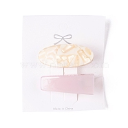Cellulose Acetate(Resin) and Plasic Alligator Hair Clips, with Golden Iron Findings, Oval & Trapezoid, Pink, 41.5x18x16mm, 2pcs/set(X-PHAR-C008-01B)