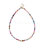 Natural Agate Beaded Necklaces, with Round & Star Brass Beads and 304 Stainless Steel Lobster Claw Clasps, 16.54 inch(42cm)(NJEW-JN02985-02)