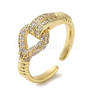 Brass Micro Pave Cubic Zirconia Open Cuff Ring for Women, Hollow Knot, Golden, US Size 8 1/4(18.3mm)(RJEW-F154-02G-B)