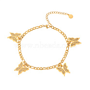 Glass Butterfly Charm Anklet with Stainless Steel Figaro Chains, Golden, 8-1/2 inch(21.5cm)(PB7219-1)