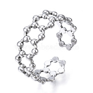 304 Stainless Steel Hexgon Open Cuff Ring for Women, Stainless Steel Color, US Size 7 1/2(17.7mm)(RJEW-N040-32)