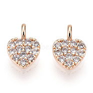 Brass Micro Pave Cubic Zirconia Charms, Nickel Free, Heart, Clear, Real 18K Gold Plated, 7x5x1.5mm, Hole: 1.8mm(KK-P157-14G-01-NF)
