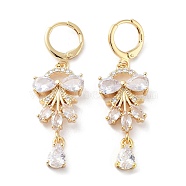 Bowknot Rack Plating Golden Brass Dangle Leverback Earrings, with Cubic Zirconia for Women, Clear, 46x15mm(EJEW-A030-05G-01)