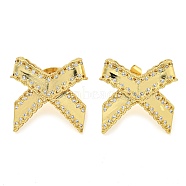 Bowknot Brass Micro Pave Cubic Zirconia Stud Earrings for Women, Real 18K Gold Plated, 23x23mm(EJEW-P275-06G)