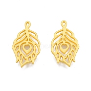 Alloy Pendants, Hollow, Leaf Charms, Matte Gold Color, 22.5x12.5x1mm, Hole: 0.9mm(FIND-A017-31MG)