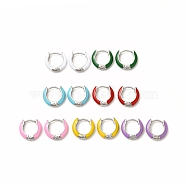Enamel Hoop Earrings, Stainless Steel Color 316 Surgical Stainless Steel Jewelry for Women, Mixed Color, 13x14x3mm, Pin: 1mm(EJEW-G344-02P)
