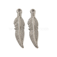 304 Stainless Steel Pendants, Feather Charm, Stainless Steel Color, 26.3x7x2mm, Hole: 1.5mm(STAS-O004-05P)