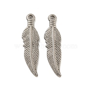 Non-Tarnish 304 Stainless Steel Pendants, Feather Charm, Stainless Steel Color, 26.3x7x2mm, Hole: 1.5mm(STAS-O004-05P)