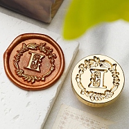 Golden Tone Wax Seal Brass Stamp Head, Flower with Letter Pattern, for Wax Seal Stamp, Letter E, 24x14mm, Inner Diameter: 7mm(DIY-B079-01G-E)