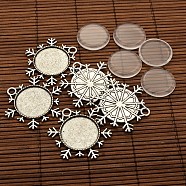 25x4mm Dome Transparent Glass Cabochons and Christmas Ornaments Antique Silver Alloy Snowflake Pendant Cabochon Settings DIY, Pendant: 43x38x2mm, Tray: 25mm, Hole: 4mm(DIY-X0181-AS)