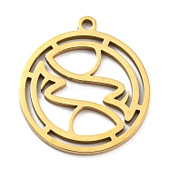 304 Stainless Steel Pendants, Real 18K Gold Plated, Laser Cut, Flat Round with 12 Constellations Sign Charm, Pisces, 22x20x1mm, Hole: 1.6mm(STAS-Z043-01L)