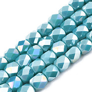 Electroplate Glass Beads Strands, AB Color Plated, Faceted, Column, Dark Turquoise, 5.5x5mm, Hole: 1.2mm, about 99pcs/strand, 21.85 inch(55.5cm)(EGLA-N002-13-A04)