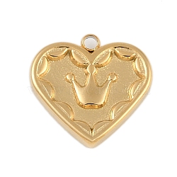 Ion Plating(IP) 304 Stainless Steel Charms, Heart with Crown Charm, Real 18K Gold Plated, 14.5x15x2.5mm, Hole: 1.6mm(STAS-U019-22G)