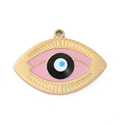 304 Stainless Steel Enamel Pendants, Real 18K Gold Plated, Ion Plating(IP), Evil Eye, 14.5x20x3mm, Hole: 1.2mm(STAS-I325-104B-G)