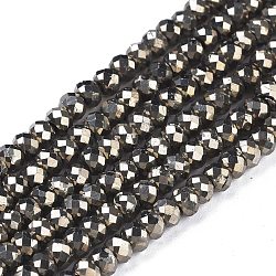 Natural Pyrite Beads Strands, Rondelle, Faceted, 4x3mm, Hole: 0.7mm, about 131pcs/strand, 15.55 inch(39.5cm)(G-R475-005)