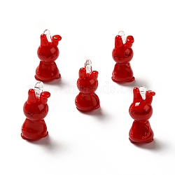 Handmade Lampwork Pendants, Rabbit Charms, Dark Red, 26~27.5x12~13.5x18~18.5mm, Hole: 1.8~2.5mm(LAMP-TAG0001-06)