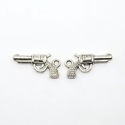 Zinc Alloy Gun Necklace Pendant, Lead Free and Cadmium Free, Revolver Pistol Charm, Antique Silver, about 22mm long, 12mm wide, 3mm thick, hole: 2mm(X-EA9073Y)