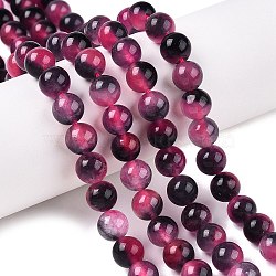 Dyed Natural White Jade Beads Strands, Two Tone, Round, Camellia, 8x8mm, Hole: 0.9mm, about 47~48pcs/strand, 15.16~15.72''(38.5~39.3cm)(G-T138-8mm-210-15)