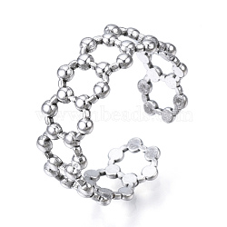 304 Stainless Steel Hexgon Open Cuff Ring for Women, Stainless Steel Color, US Size 7 1/2(17.7mm)(RJEW-N040-32)