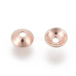 201 Stainless Steel Bead Caps, Round, Rose Gold, 3x1mm, Hole: 0.5mm(X-STAS-F040-20F-RG)