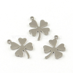 Tarnish Resistant Clover Smooth Surface 201 Stainless Steel Stamping Blank Tag Charms, Stainless Steel Color, 13x9.5x0.6mm, Hole: 1mm(STAS-R063-76)