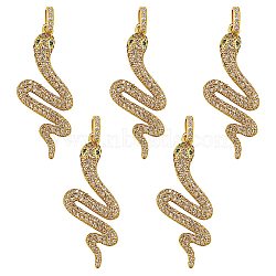 5Pcs Brass Micro Pave Cubic Zirconia Pendants, Snake, Golden, 36x15x2.5mm, Hole: 3x5mm(ZIRC-SZ0002-77)